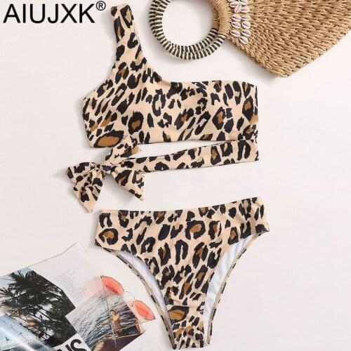 AIUJXK New Arrival 2021 Summer Swim Wear Leopard Print Two Piece Swinsuit Women Bikini Set Beach Sexy One Shoulder Bathing Suit