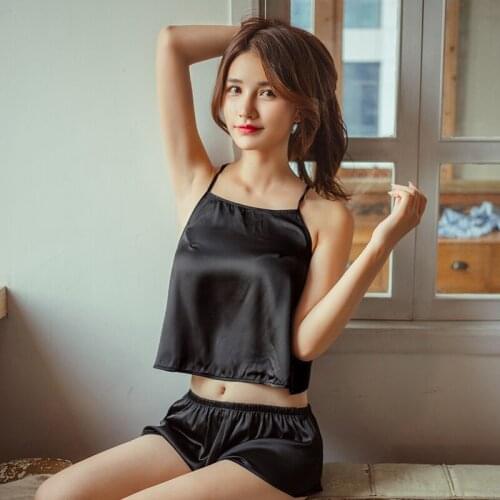Satin Cami Pajama Shorts Set Women Sexy Sleepwear Summer Night Suit V-Neck Pyjamas Sleeveless Cute Cami Top and Shorts