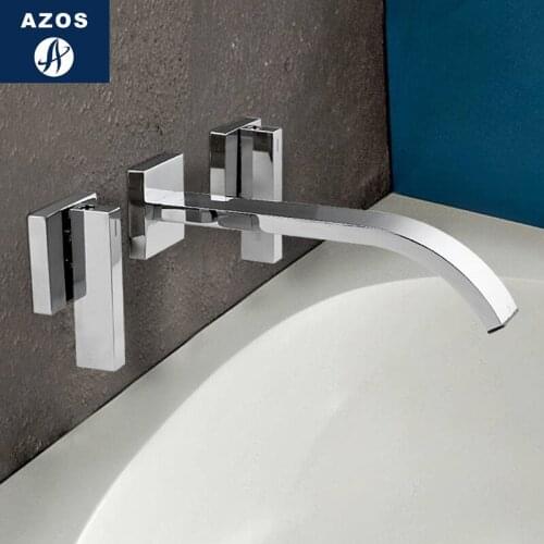 Azos In-wall Faucet Soft Wash Basin Brass Chrome Cold and Hot Switch Rotatable Shower Room Basin One-piece Double Handle Three H