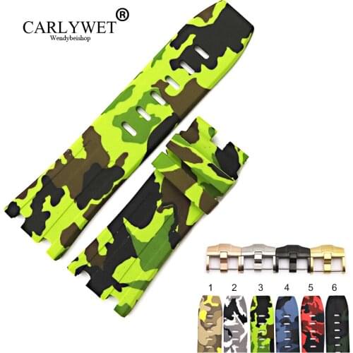 CARLYWET 28mm Camo Waterproof Silicone Rubber Replacement Wrist Watchband Strap Belt Loops Buckles For ROYAL OAK OFFSHORE