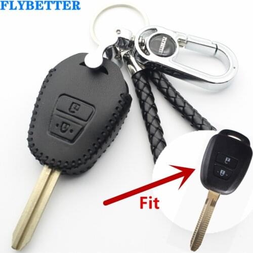 FLYBETTER Genuine Leather 2Button Transponder Remote Key Case Cover For Toyota Innova/Fortuner/Vios/Wish/Prado/Crown L487