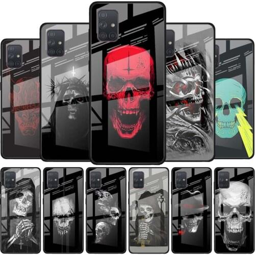 Tempered Glass Phone Case for Samsung Galaxy A51 A71 A21s A31 A41 A30 A50 A70 A81 A91 A01 M31 M21 M51 Cover Satanic Skull dark