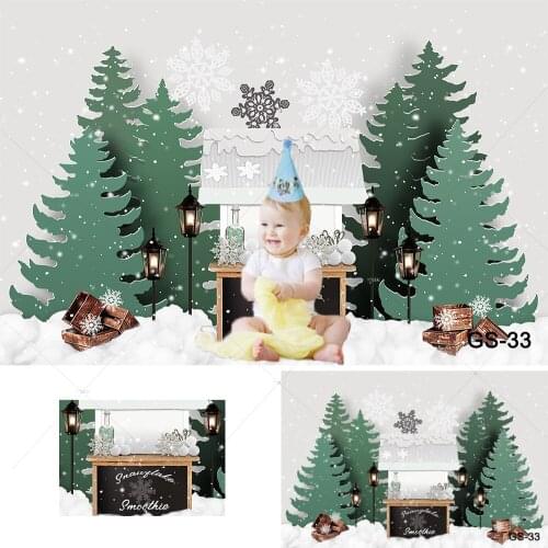 Winter Christmas Backdrops for Photography Smoothie Cart Forest Snowflake Portrait Background Baby Shower Party Photo Studio