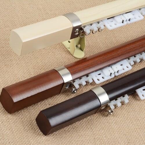 Fashion Wood grain Square Wood decorative head double curtain track pulley Romam Rod curtain rod and accessories for Window Wall