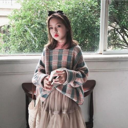 Baby Girls Plaid Knitted Tops Sweater Outfits Christmas Bab Winter Knitted Clothes Girls Sweaters Teenager Clothing 6 8 10 12