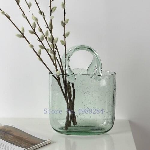 Creativity Glass Bag Vase Shopping Basket Bubble Vase Desktop Storage Fruit Basket Modern Home Decoration Flower Arrangement