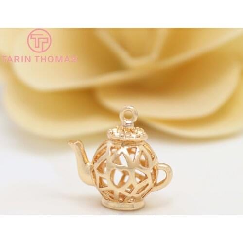 4PCS 17x18MM 24K Champagne Gold Color Plated Brass 3D Teapot Charms Pendants High Quality Diy Jewelry Accessories