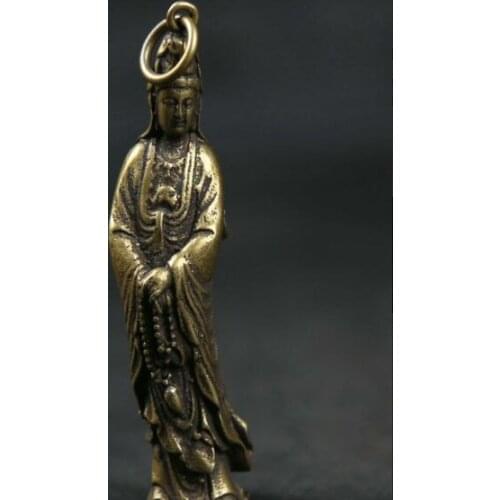 Small Curio Chinses Fengshui Bronze Buddhism Kwan-yin Guan Yin Stand Pendant