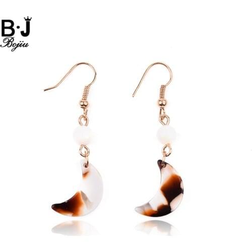 BOJIU Trendy Long Moon Star Square Rhombus Drop Earrings Jewelry For Women Gold Copper Hook Acrylic Female Dangle Earrings EA060