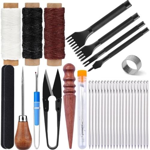 MIUSIE Leather Sewing Kit Hand Stitching Tool With Sewing Needle Wax Thread And Leather Craft Tool For Leather Craft Working