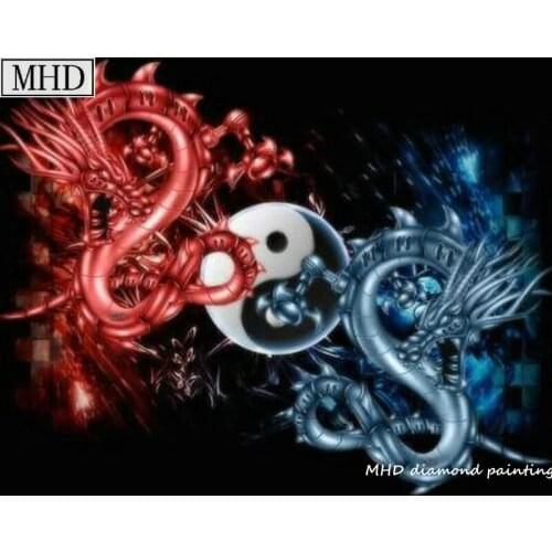 New Arrival Square 5D DIY Diamond Painting Two Dragon Tai Chi Pictures for Home Decor Artwork for 3D Diamond Embroidery Mosaic