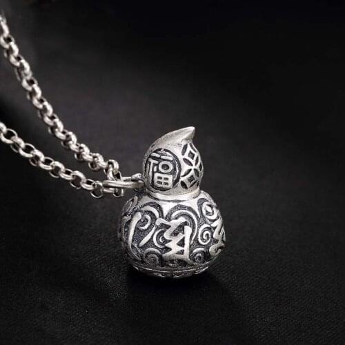 Openable S925 Sterling Silver Cucurbits Locket Bottle Pendants Necklace Vintage Ash Urn Six Word 925 calabash Pendant Jewelry