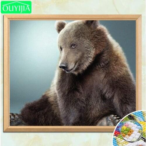 OUYIJIA Brown Bear Sitting On The Ground 5D DIY Diamond Painting Full Square Diamond Embroidery Sale Rhinestones Mosaic Painting