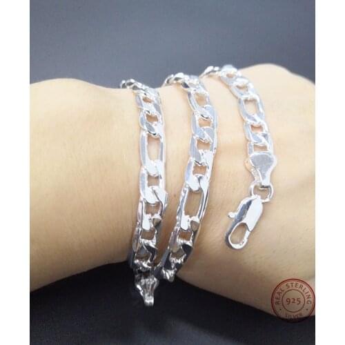 Handsome Husband 925 Sterling Silver Necklace Fashion Mens Jewelry Figaro Chain 8mm Mens Necklace 16 18 20 22 24"