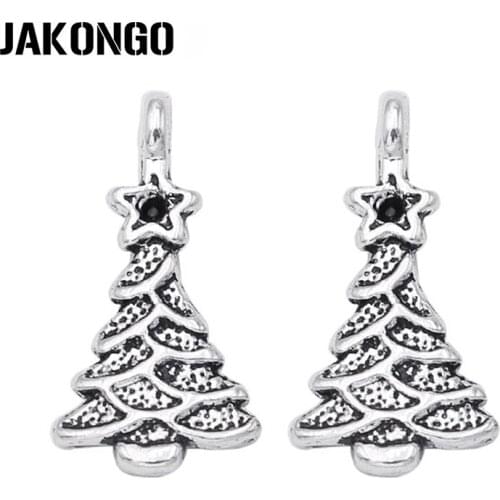 JAKONGO Antique Silver Plated Christmas Tree Charms Pendants for Bracelet Jewelry Making DIY Handmade Craft 21x11mm 20pcs