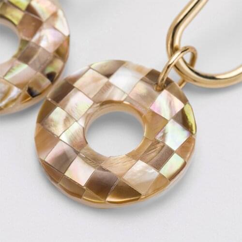 Simple and sweet colorful shellfish circular hollow mosaic texturestud earrings wholesale