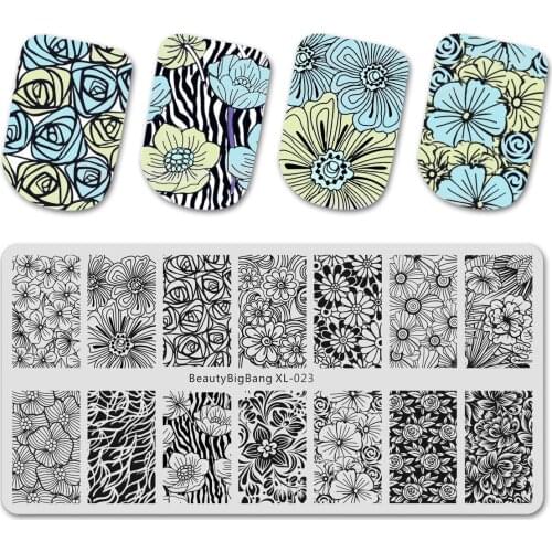 Stainless Steel Nail Art Stamping Plate Flower Pattern Rectangle Nail Template Mold Stencil Accessories BBB XL-023