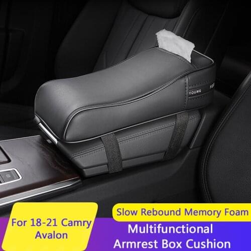 QHCP Armrest Box Tissue Boxes Armrest Increase Leather Pad Paper Towel Case Interior Accessory Fit For Toyota Camry Avalon 18-21