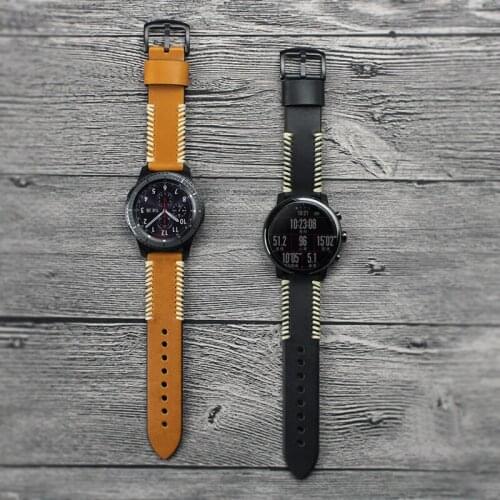 Newest 22mm Handmade line Genuine Leather watch band straps for Samsung Gear S3 Classic Frontier huawei watch 2 Pro Huami watch