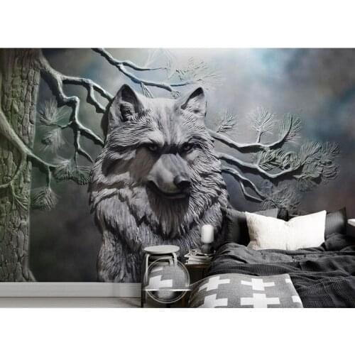 Mural Wall Papers 3D Stereo Relief abstract Wolf Art Wall Restaurant Living Room Bedroom Wallpaper 8D wall Mural Decor
