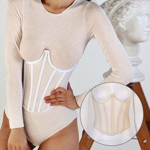 Sexy Women Bandage Corset Waist See Through Mesh Shapewear Cincher Sleeveless Female High Street Belt Slim Lady Body Shaper