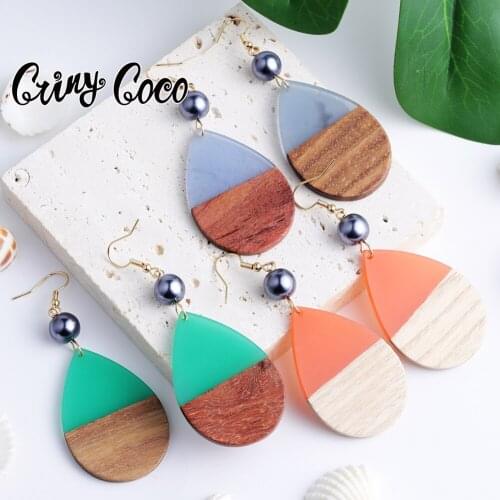 Cring Coco Wood Earings Hawaiian Colourful Hawaiian Drop Dangling Raindrop Earring Teardrop Hopping Ear Ring for Women or Girls