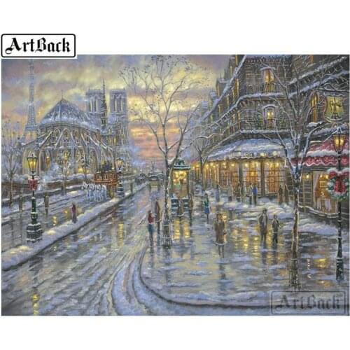Rhinestone full square drill full 5d diy diamond painting winter street snow scene home decoration 3D resin diamond cross stitch