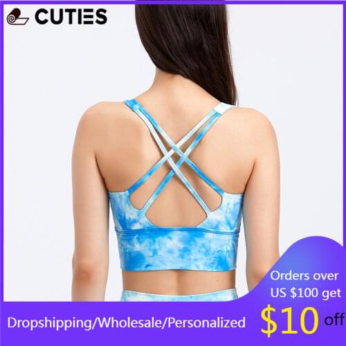TIE DYE Padded Gym Yoga Sport Bras Top Women Back Cross Strap Fitness Workout Bras Exercise Athletic Brassiere Crop Tank Top