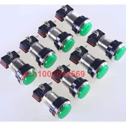 Arcade DIY Parts 8pcs/lot 30mm Chrome Silver LED Illuminate Arcade Games Push Button Raspberry PI 2 Project Retropie 3 3B- Green