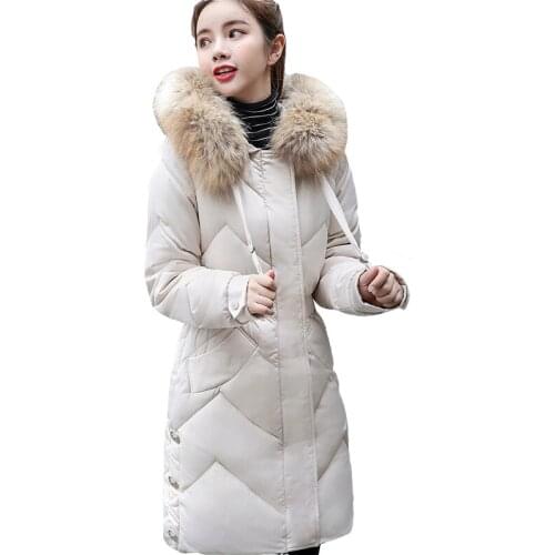 Women Parkas Coat Winter Down Jacket Female New Korean Slim Fur Collar Hooded Overcoat Woman Mid-Long Waist Thick Parka Outwear