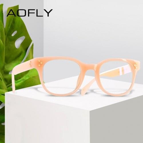 AOFLY BRAND DESIGN Plain Glasses Women Stylish Reading Rivet Printed Eyeglasses Frame Clear Optical Lens Vintage Eyewear AF9206