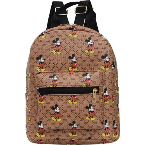 Disney Fashion Women Mickey Mouse Anime Print Backpack PU Waterproof Large Number Disney Zipper Bags For Students Christmas Gift