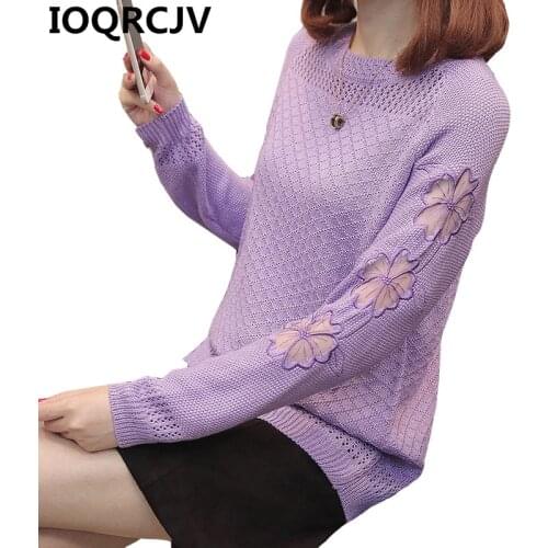 2019 Autumn New Long Sleeve Casual Knitted Sweaters for Women Hook Flower Hollow Female Pullover Splice Lace Sweaters Jumper 713