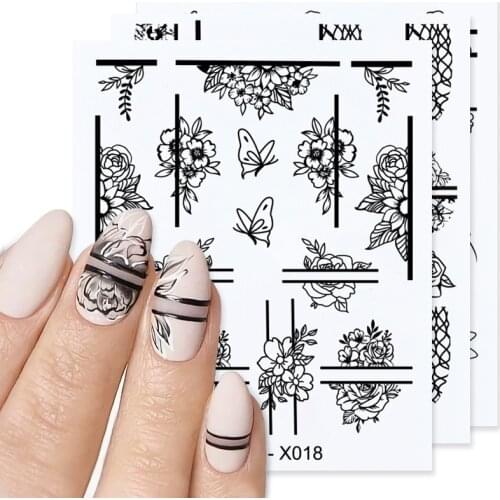 1 Sheet Harunouta Gold Leaves Flower Water Nail Stickers Geometry Water Decals Dress Slider Nail Foil Wraps DIY Nail