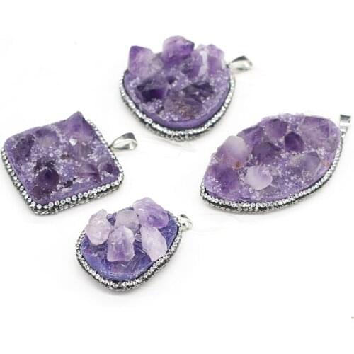 1pcs Natural Stone Crystal Quartz Charm Amethysts Pendant for Jewelry Making DIY Earring Necklace Women Reiki Healing Gift