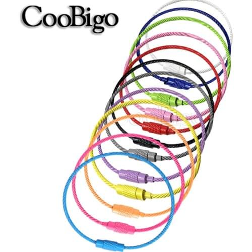 10pcs Colorful Stainless Steel Wire Keychain Cable Loop Screw Lock Rope Keyring EDC Tool Tag Holder Buckle Circle Camp Rope