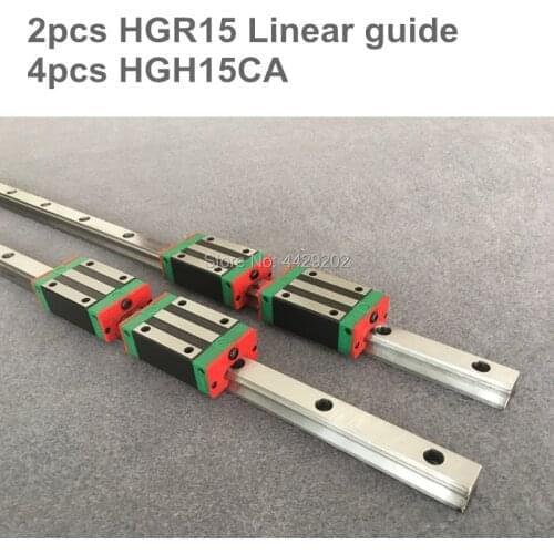2pcs linear guide rail HGR15 - 1200 1500mm with 4pcs of linear block carriage HGH15CA / HGW15CA CNC parts
