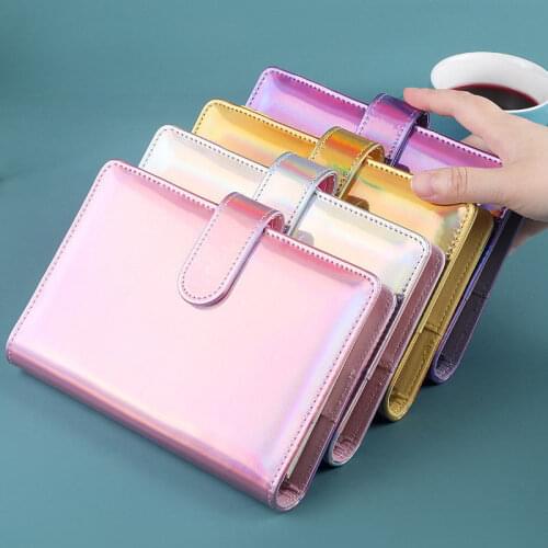 2021 laser colorful macarons 6 holes A5 binder notebook girl heart PVC business A6 hand account notebook Replaceable inner core