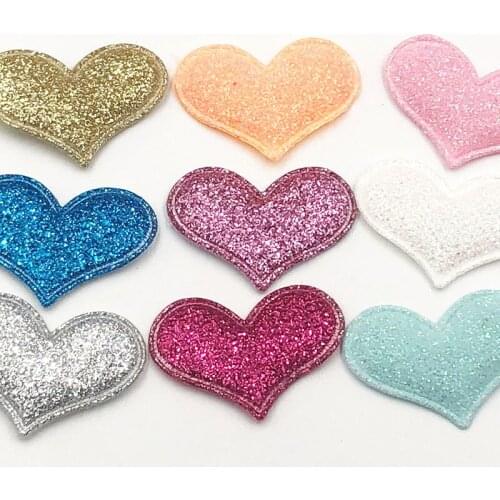 35mmx30mm 30PCS/lot Glitter Padded Heart Felt Patches Appliques For Clothes Sewing Supplies DIY Hair Bow Wedding Decoration E346