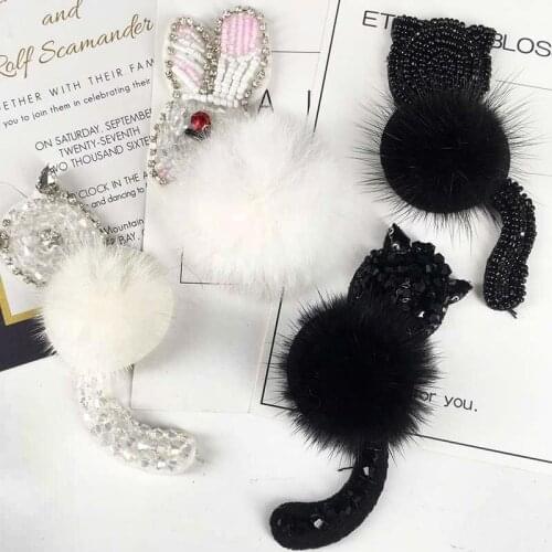 3D Handmade Rhinestone Beaded Patches Colorful Sew on Clothes Crystal Patch Beading Applique Cute Patch,Furry Rabbit,Cat