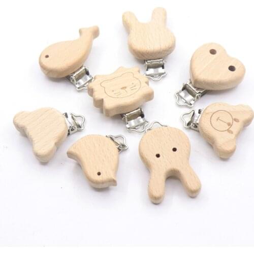 5pcs Piece Natural Wooden Animal Cactus Pacifier Metal Clip Baby Accessories Food Grade Cupid Wooden Baby Toothbrush