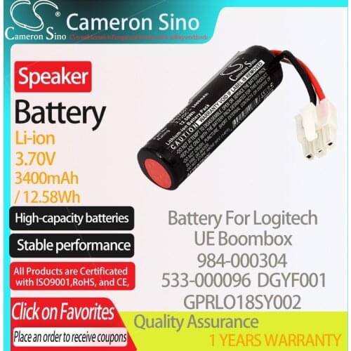 CameronSino Battery for Logitech UE Boombox 984-000304 fits Logitech 533-000096 DGYF001 GPRLO18SY002 Speaker Battery 3400mAh