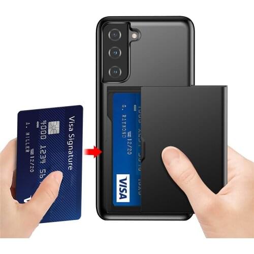 Armor Slide Card Slots Holder Cover For Samsung Galaxy S21 FE Funda Business Phone Case For Samsung S 21 Fe S21fe Capa Coque