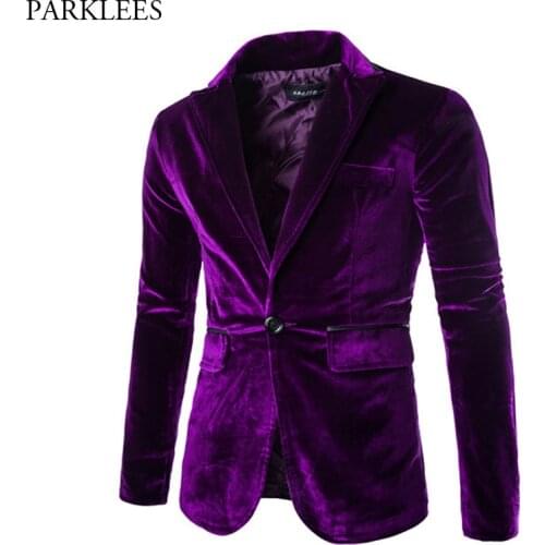 Shiny Purple One Button Velvet Blazer Jacket Men 2020 Spring New Slim Fit Club Party Wedding Dress Blazers Male Blazer Masculino