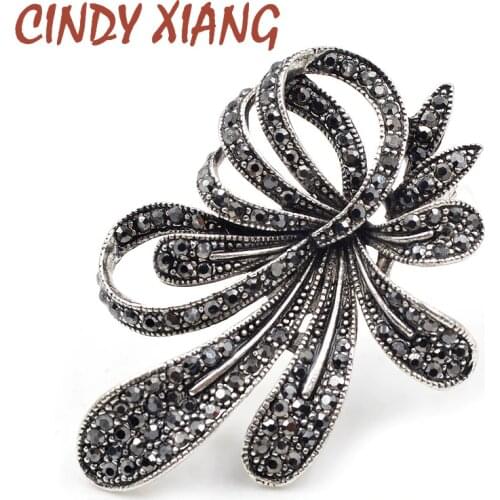 CINDY XIANG Rhinestone Black Flower Brooches for Women Vintage Antique Brooch Pin Elegant Exquisite Broches New Year Gift