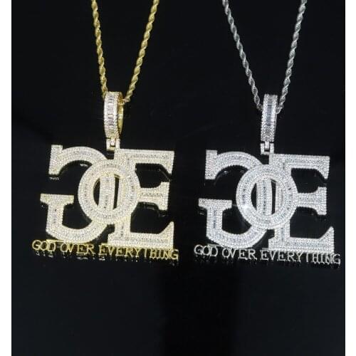 Iced out letter GOE pendant necklace with rope chain paved gold silver color mens boy hip hop rock punk jewelry drop ship