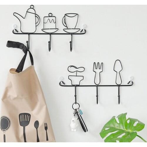 Black Wrought Iron Hanger Nordic Wall Hooks Hanger Home Decor Kitchen Theme Decoration Metal Home Modern Decoration Accessories