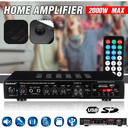 SUNBUCK Bluetooth Digital Amplifier 2000W Stereo LED USB AV Power Surround High Resolution Amplificador Audio Player Subwoofer
