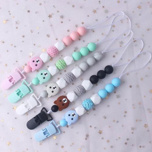 Baby Dummy Chain Silicone Pacifier Clips Bead Dummy Clip Infant Handmade Newborn Teether Toy