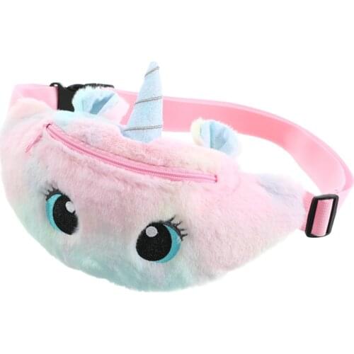 Cute Unicorn Childrens Fanny Pack Girls Waist Bag Kids Plush Toys Belt Gradient Color Anime Cartoon Coin Purse Travel Chest Bag